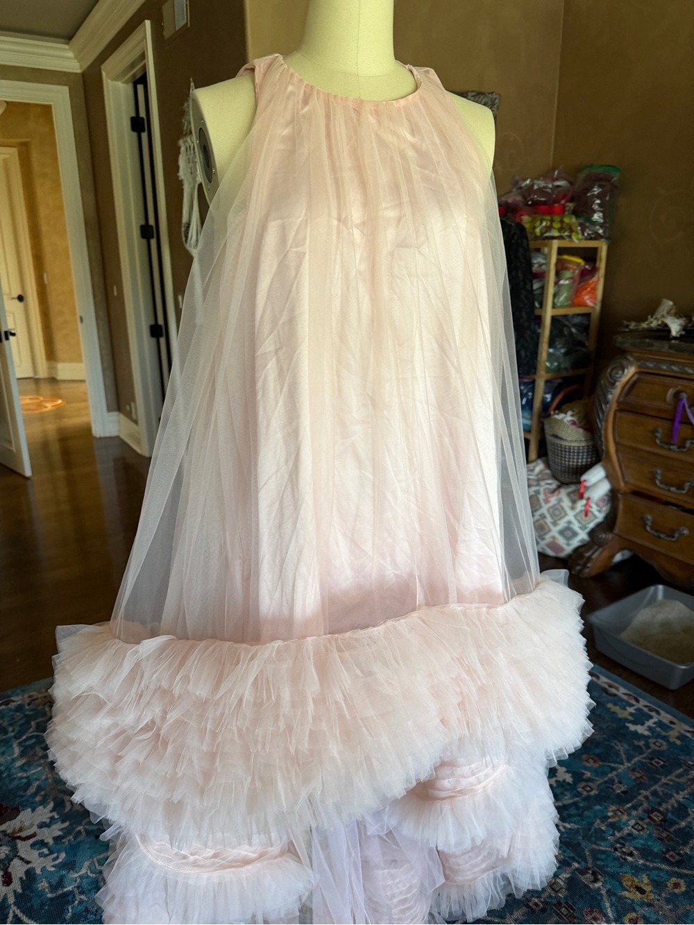 Pink Tulle Ruffled Dress - Elegant Party Dress - Picture 3 of 8